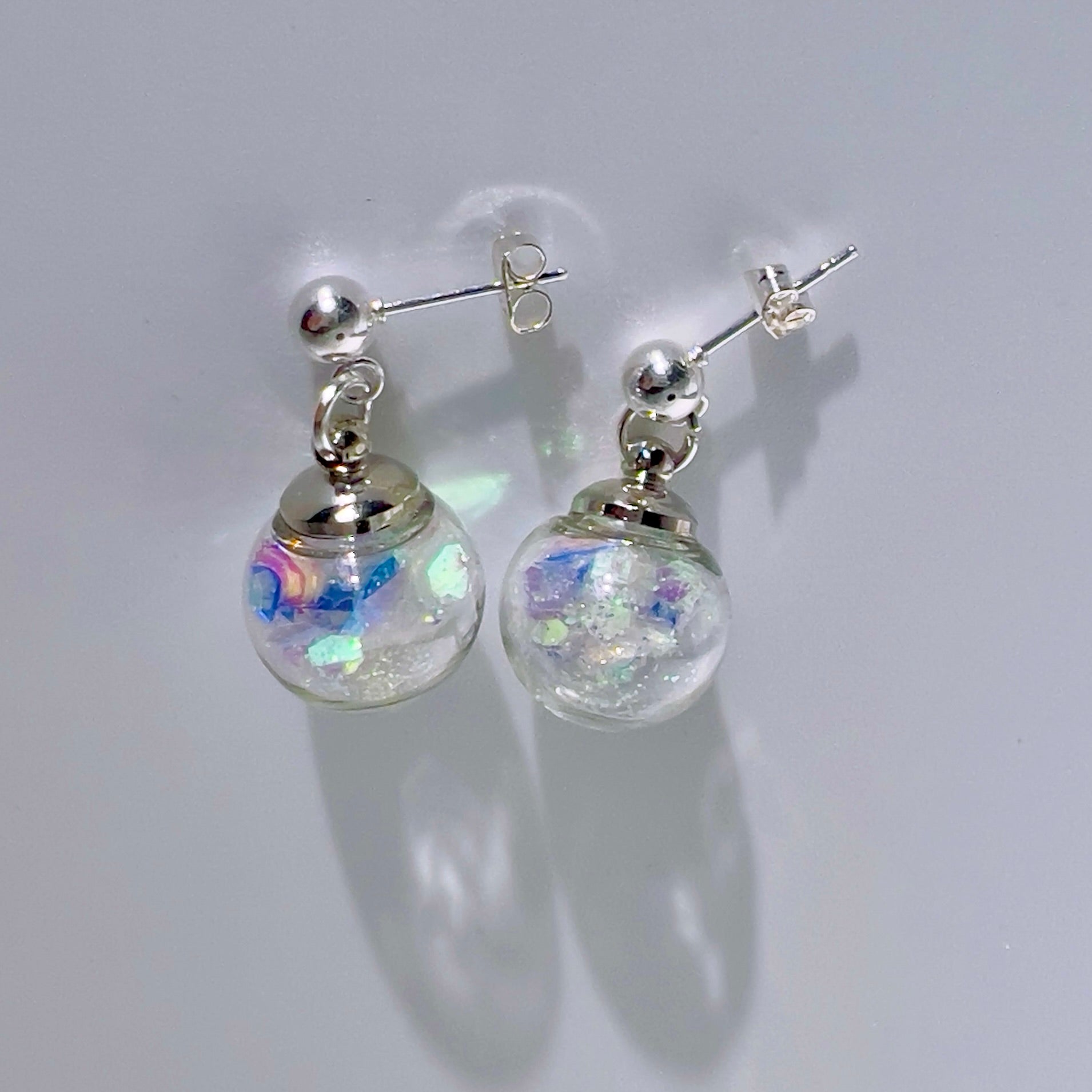 Iridescent Fairy Sparkle Glass Sphere Set, Silver or Gold Necklace and Earrings