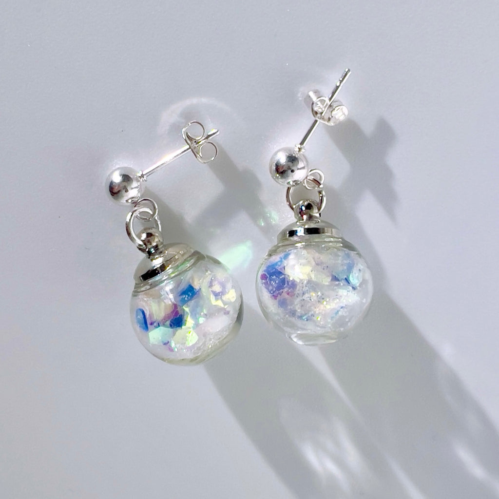 Iridescent Fairy Sparkle Glass Sphere Set, Silver or Gold Necklace and Earrings