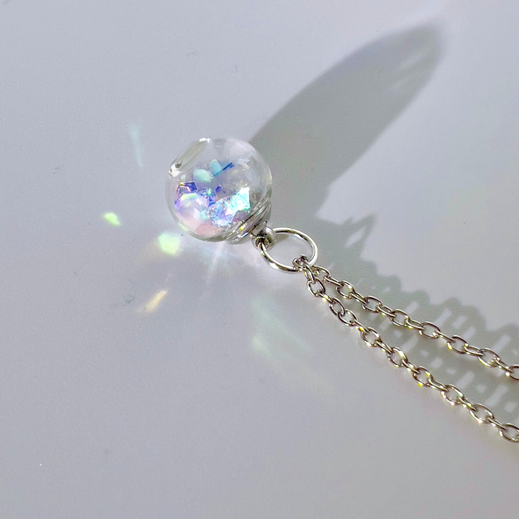 Iridescent Fairy Sparkle Glass Sphere Set, Silver or Gold Necklace and Earrings