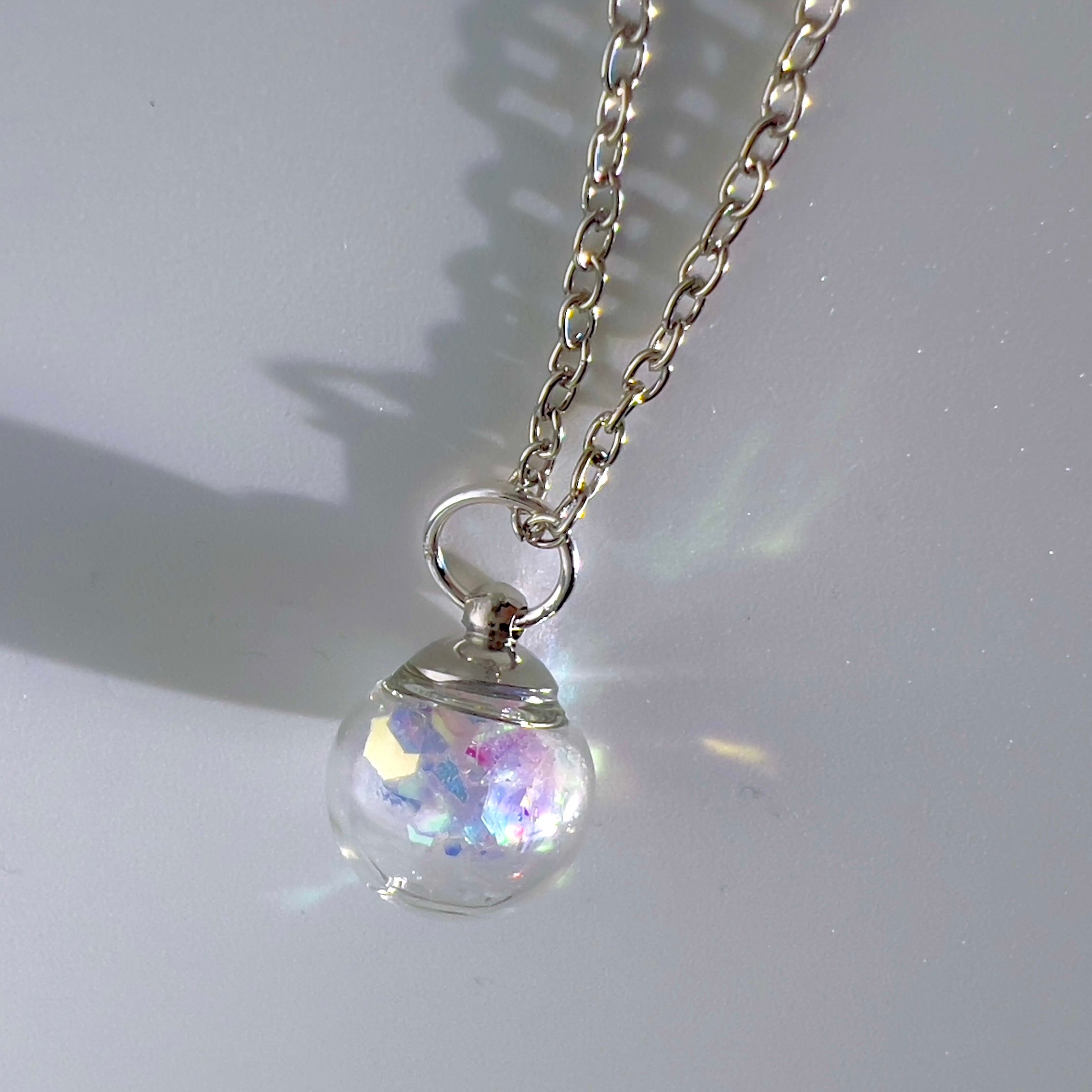 Iridescent Fairy Sparkle Glass Sphere Set, Silver or Gold Necklace and Earrings