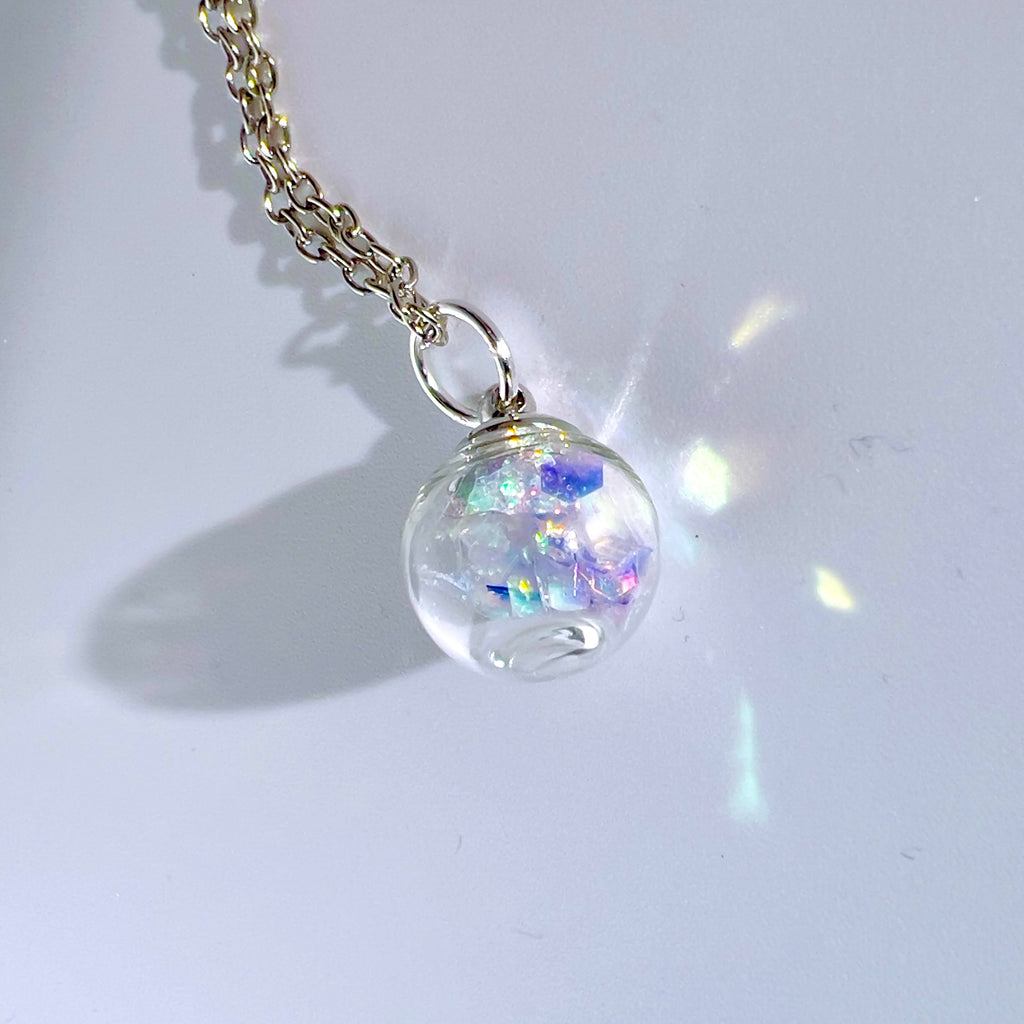 Iridescent Fairy Sparkle Glass Sphere Set, Silver or Gold Necklace and Earrings