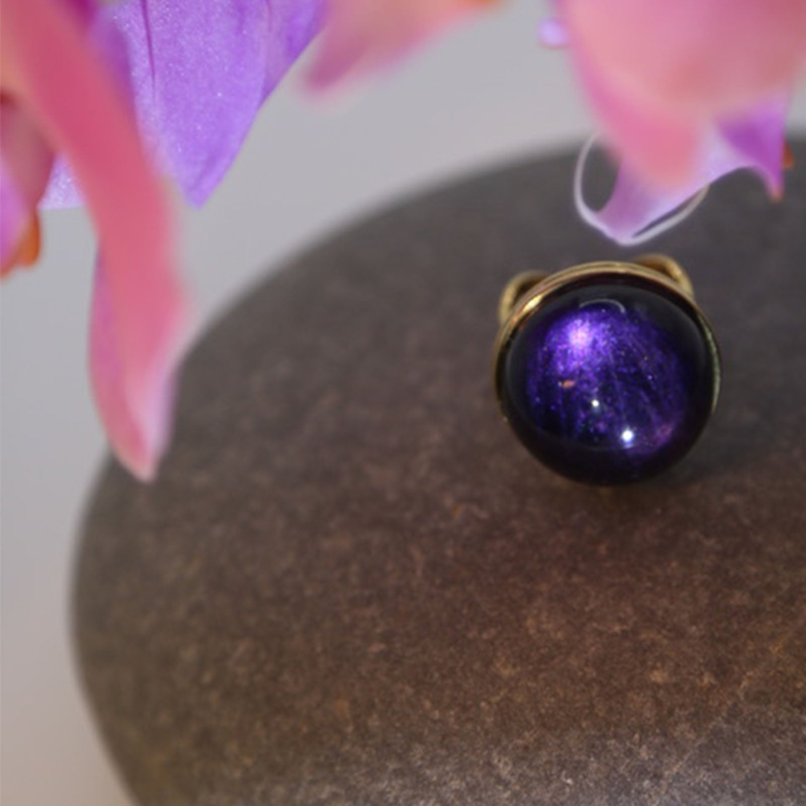 Galaxy Nebula Ring Purple Iridescent Cabochon Resin, Gold Adjustable Cosmic Statement Jewellery Space Celestial Handmade Ring