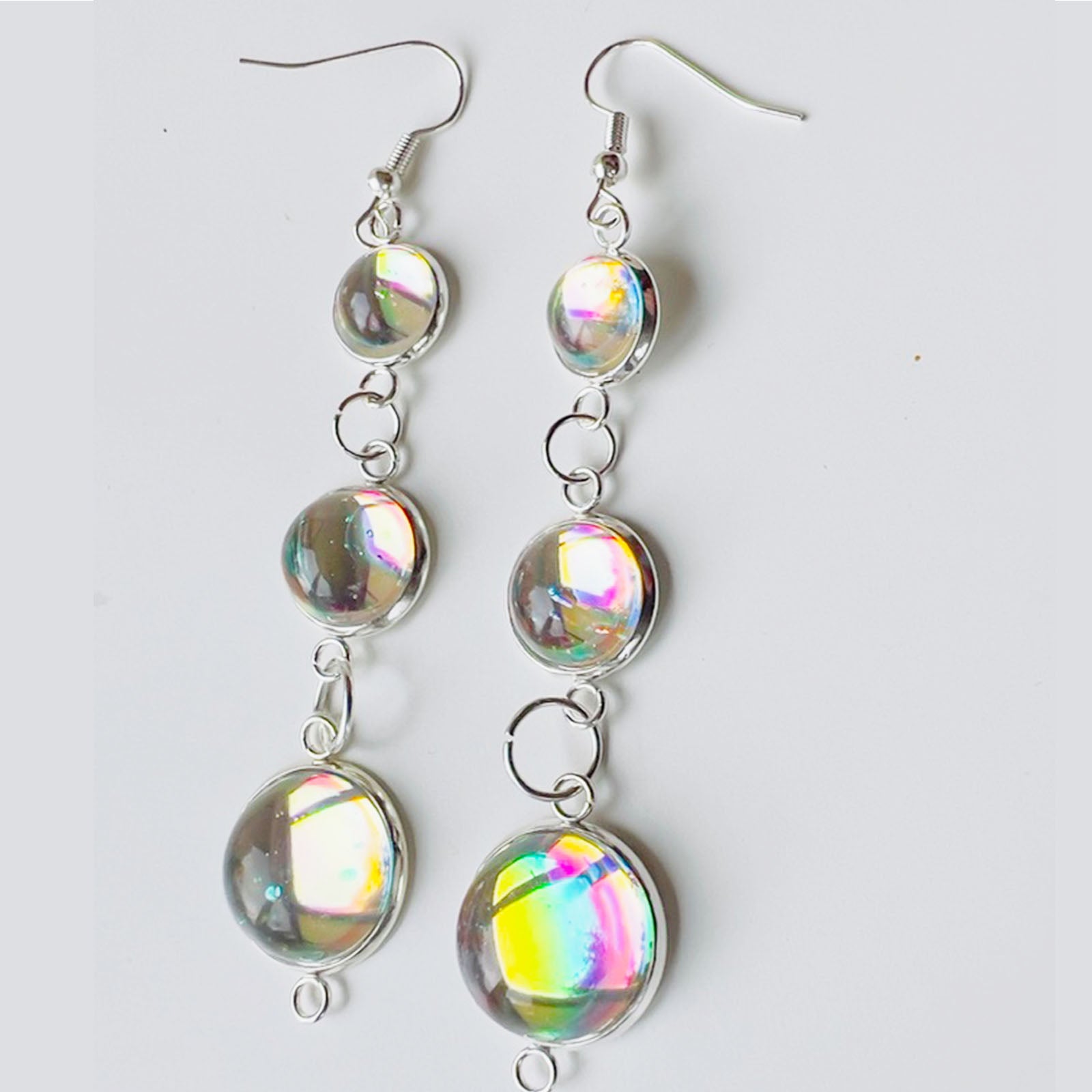 Iridescent Resin Drop Earrings: Rainbow Prism Jewelry, Cascading Dangle Earrings