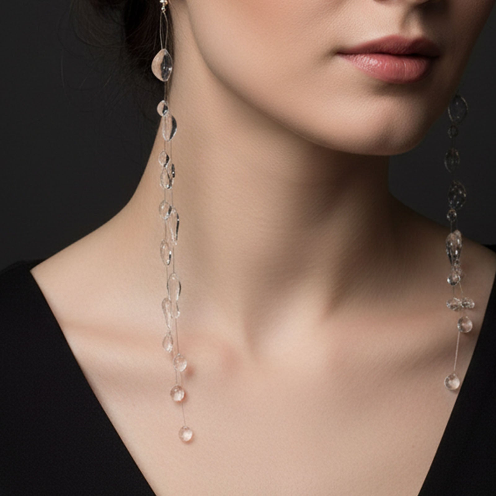 Long Clear Resin Raindrop Earrings: Ethereal Cascading Dangle Jewelry