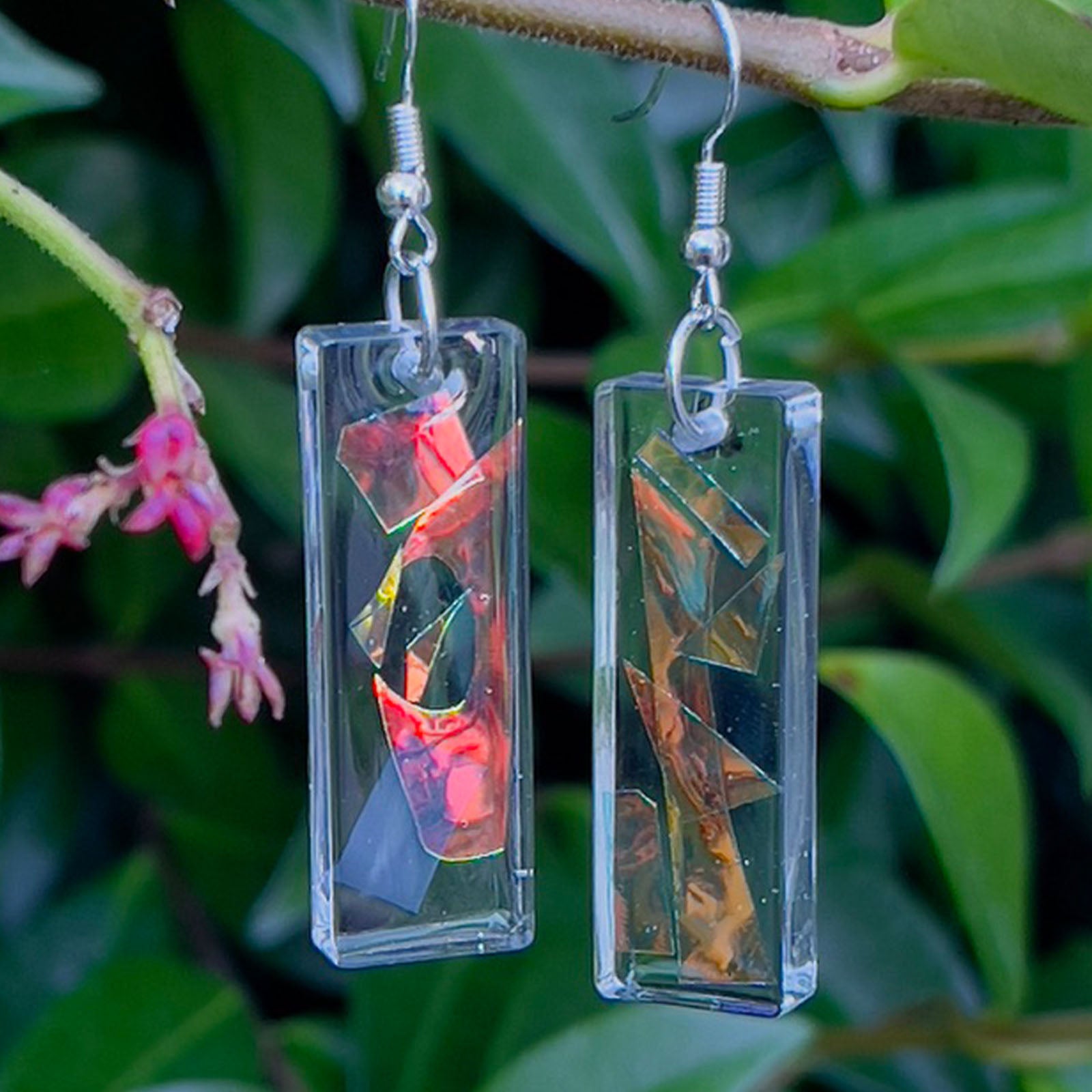 Rectangular Holographic Clear Resin Earrings Dangle Colorful Abstract Art Statement Jewelry Handmade Geometric Acrylic Earrings Minimalist