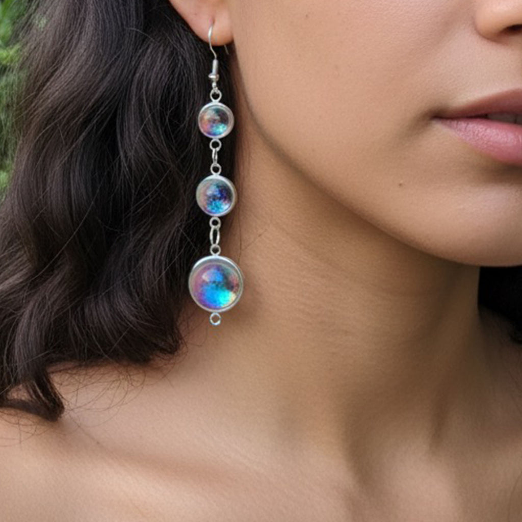Iridescent Resin Drop Earrings: Rainbow Prism Jewelry, Cascading Dangle Earrings