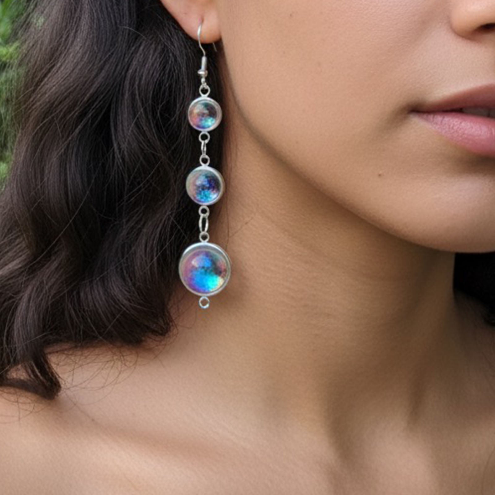 Iridescent Resin Drop Earrings: Rainbow Prism Jewelry, Cascading Dangle Earrings