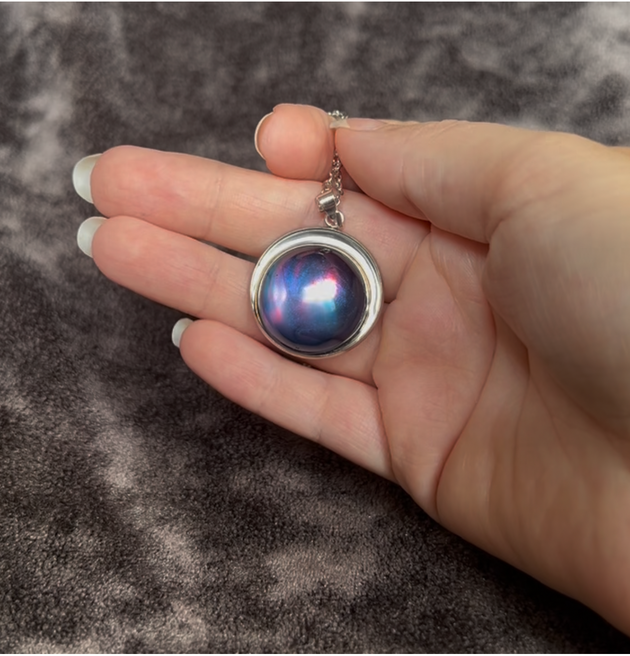 Blue Galaxy diachronic Dome Pendant Necklace | Resin Aurora Borealis Space Jewelry | Silver Chain | Northern Lights | Handmade