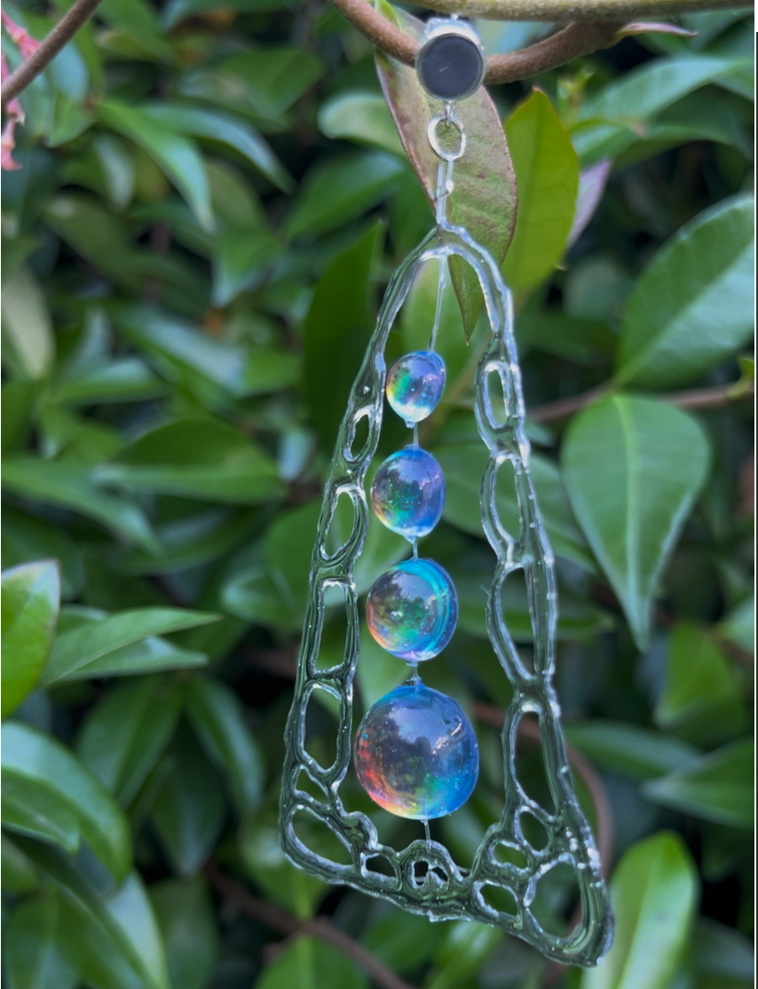 Resin Dangle Drop Earrings: Holographic Dichroic Resin Beads, Cell Structure Art