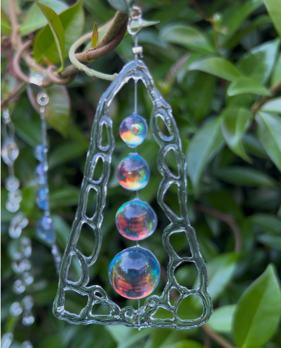 Resin Dangle Drop Earrings: Holographic Dichroic Resin Beads, Cell Structure Art