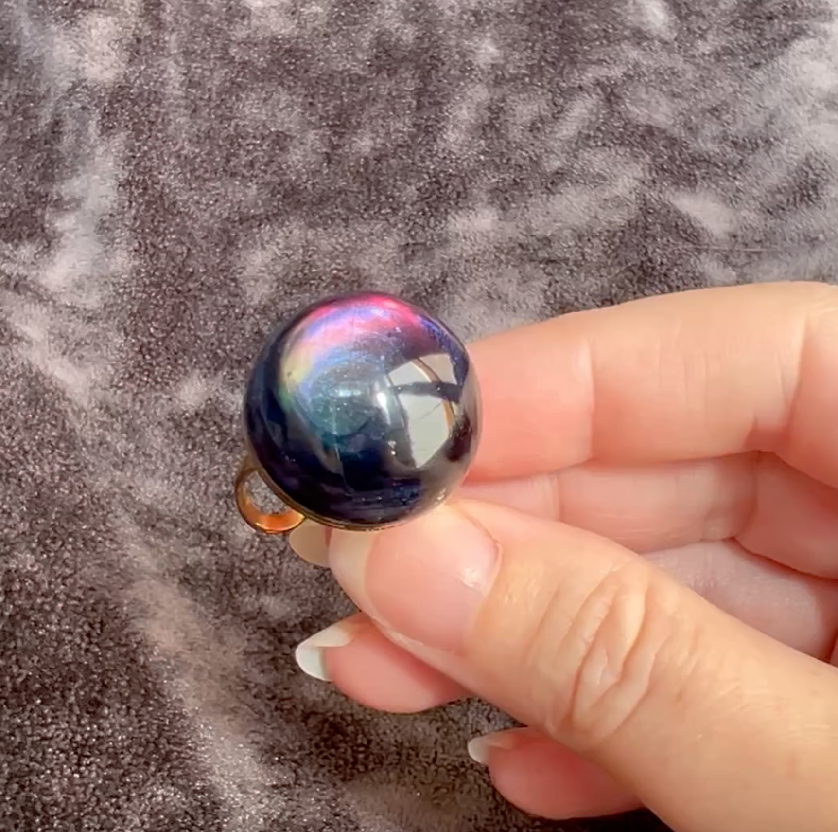 Rainbow Obsidian Stormy Northern Lights Statement Ring Adjustable Gold Band Color Changing Iridescent Large Cabochon Cocktail Ring for Women