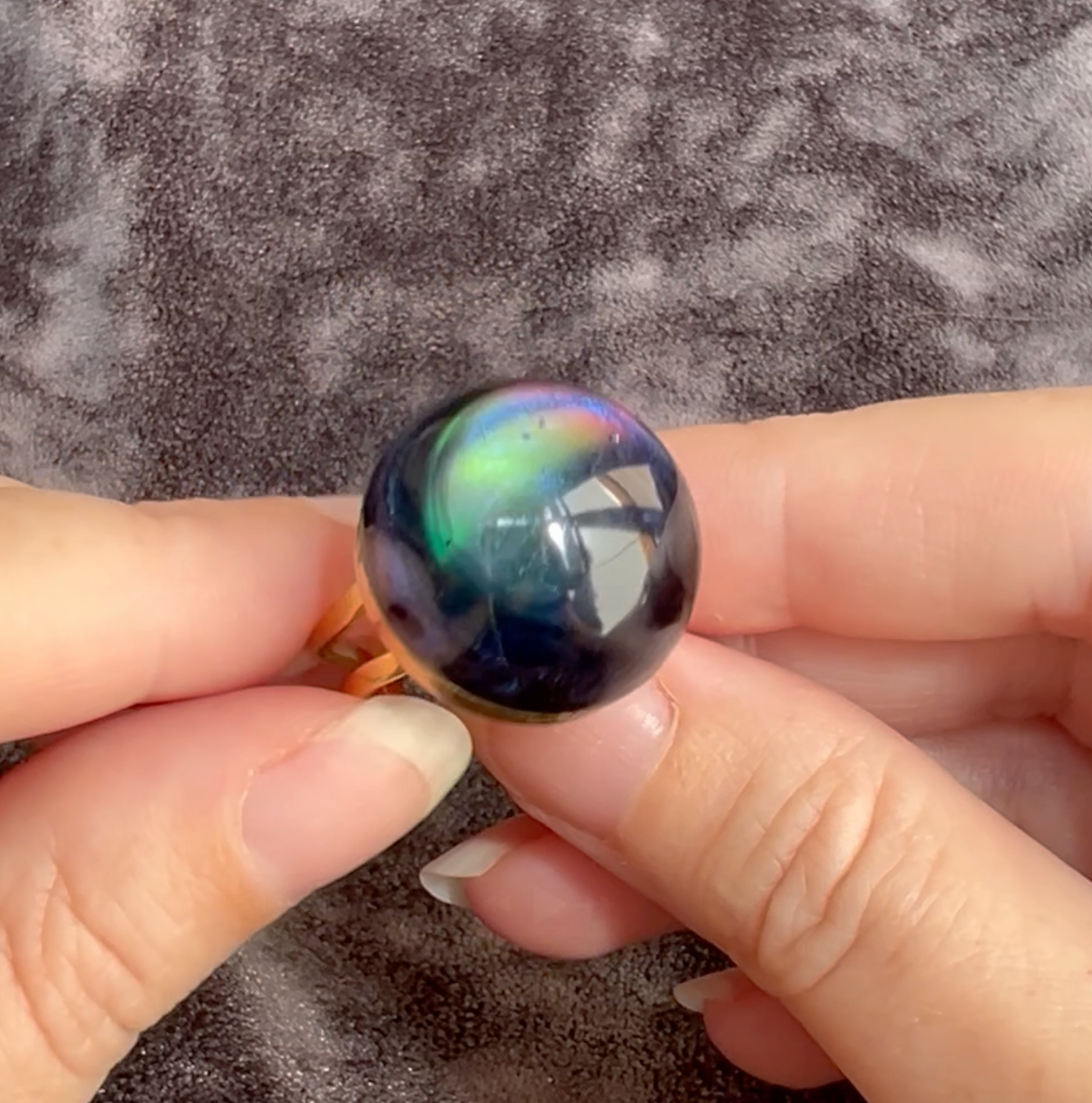 Rainbow Obsidian Stormy Northern Lights Statement Ring Adjustable Gold Band Color Changing Iridescent Large Cabochon Cocktail Ring for Women