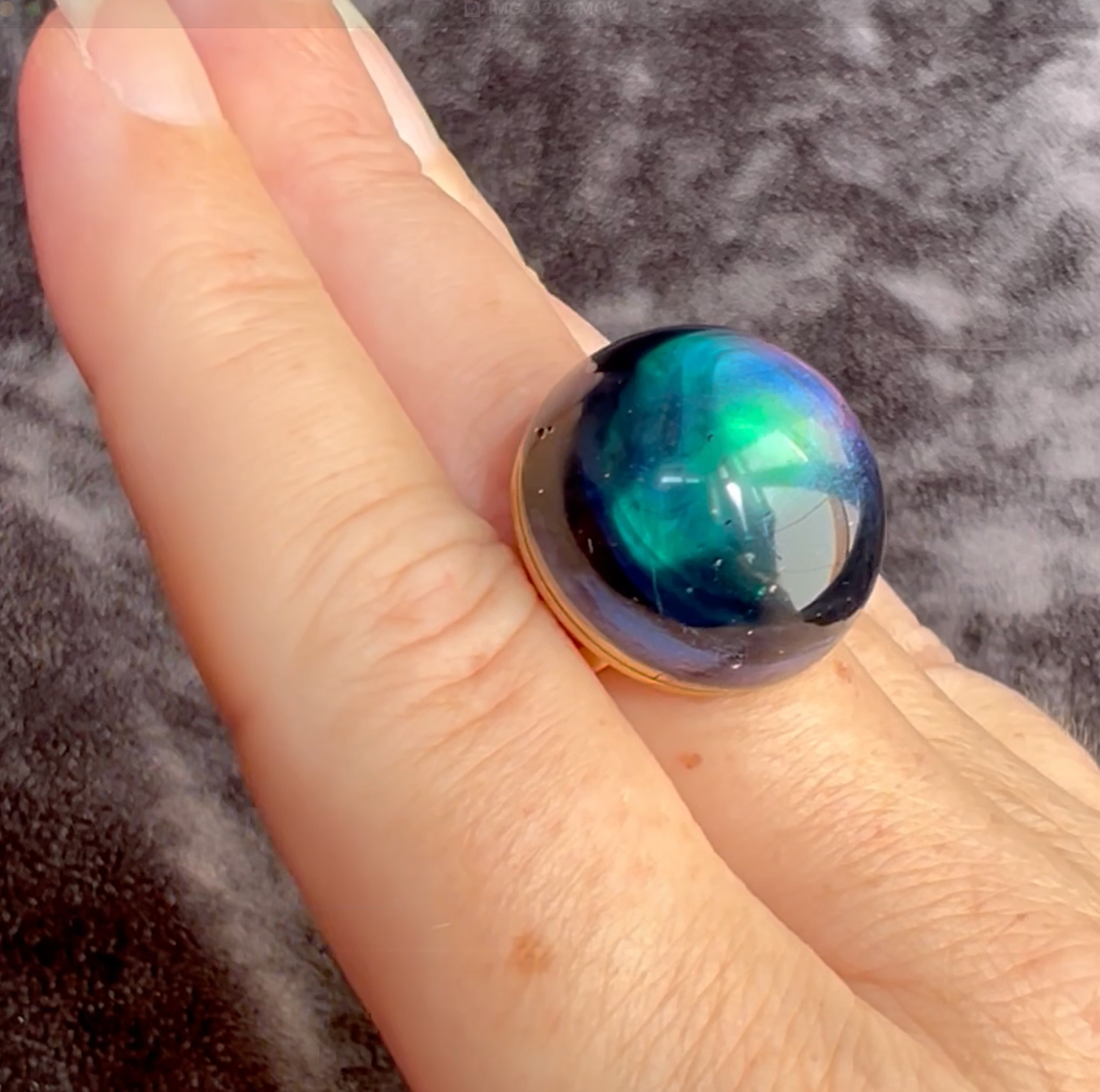 Rainbow Obsidian Stormy Northern Lights Statement Ring Adjustable Gold Band Color Changing Iridescent Large Cabochon Cocktail Ring for Women
