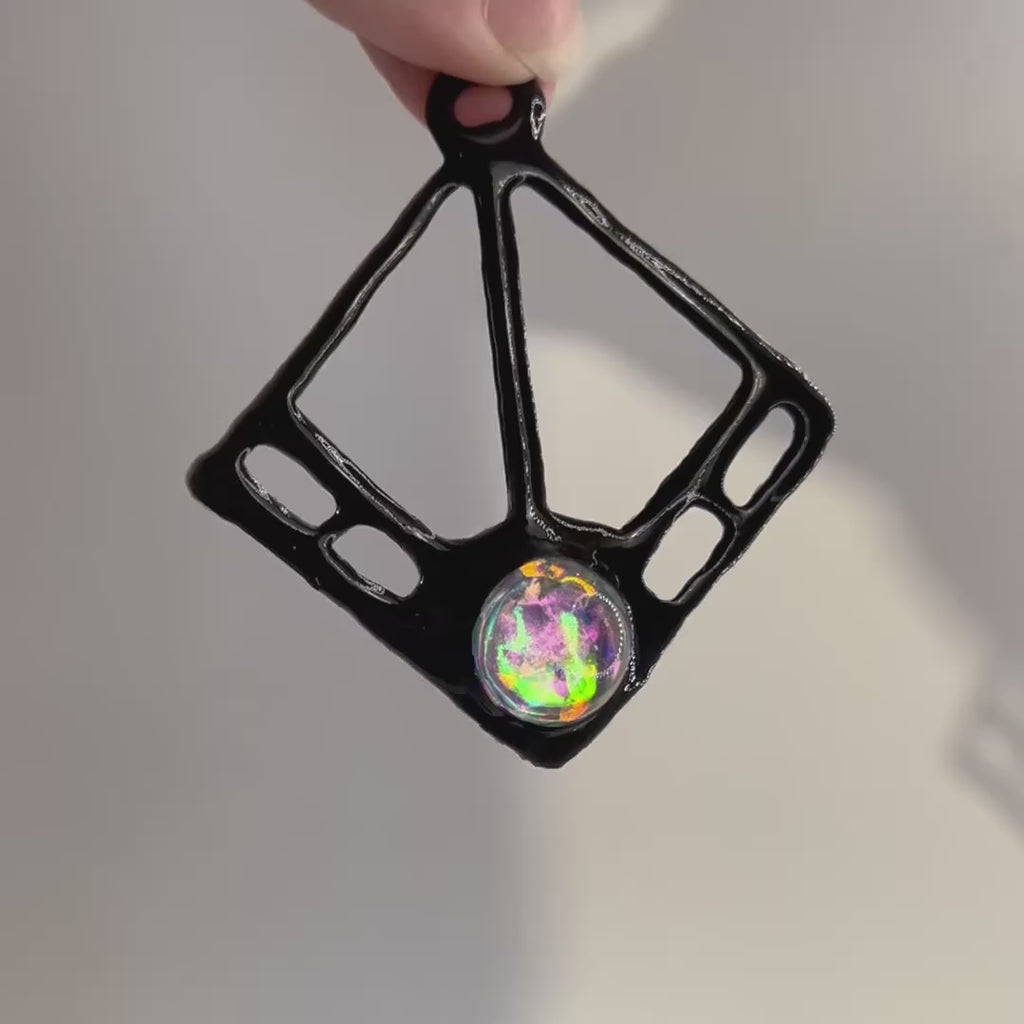 Black Resin Geometric Pendant: Modern Wearable Art Necklace