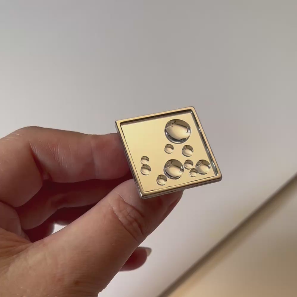 Mirror Square Ring with 3D Water Droplets: Modern Silver Tone Statement Ring: Wearable Art