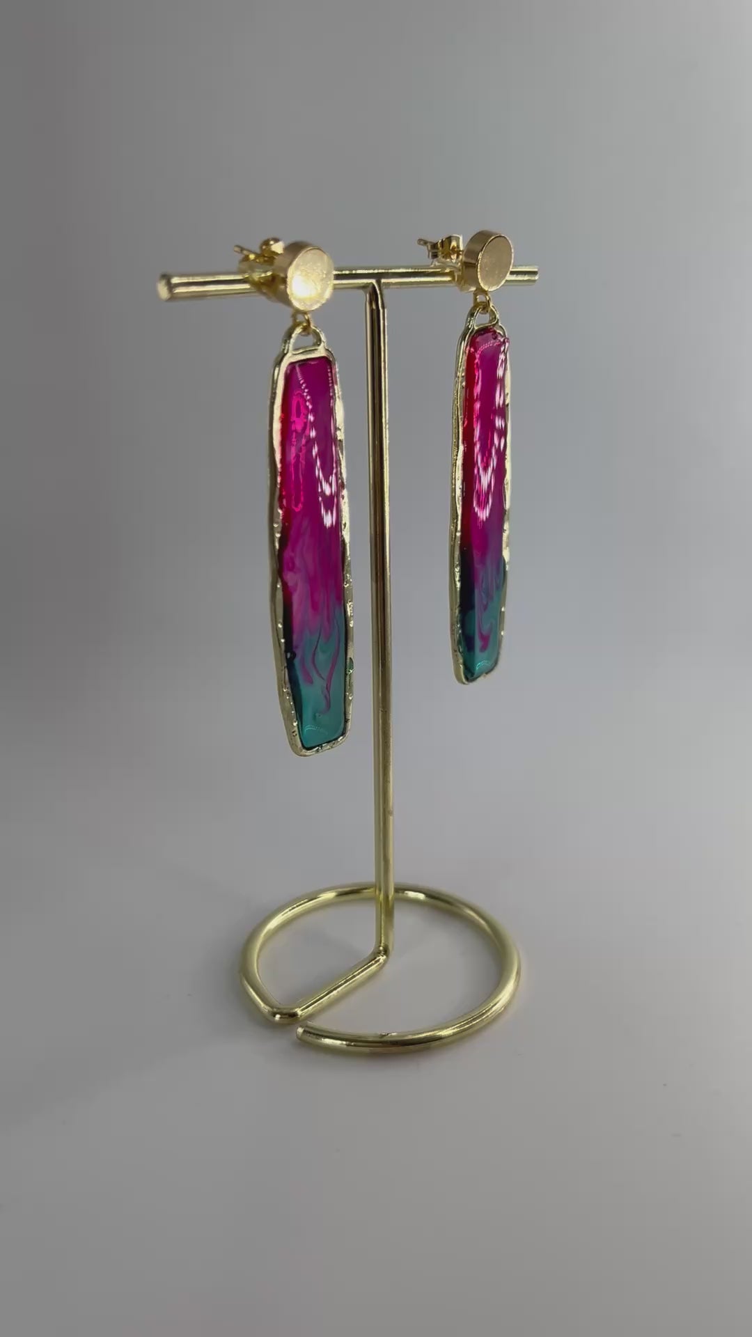 Handmade Ombre Resin Drop Earrings: Gold Statement Jewelry
