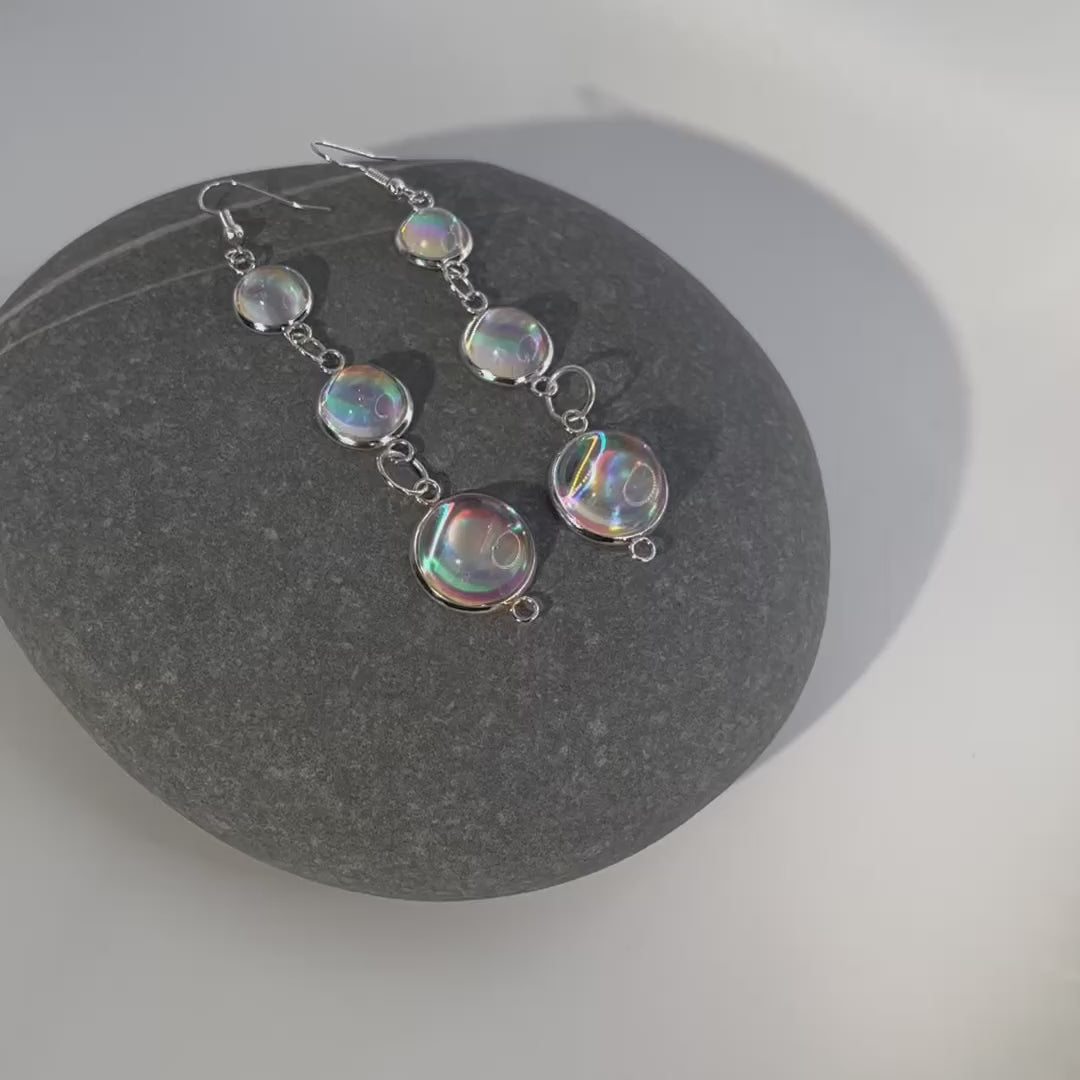 Iridescent Resin Drop Earrings: Rainbow Prism Jewelry, Cascading Dangle Earrings