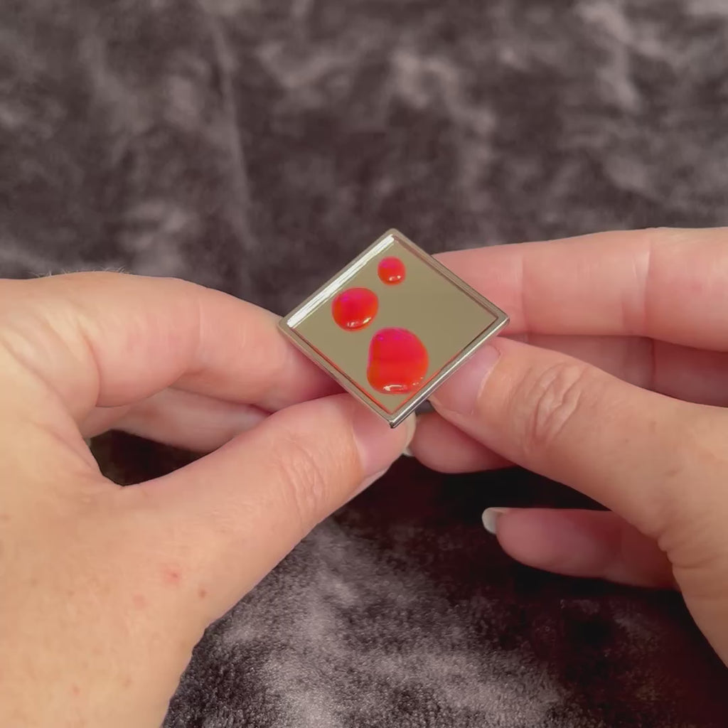 Square Mirror Ring with Floating Pink Resin Drops | Handmade Statement Cocktail Ring | Modern Art Piece