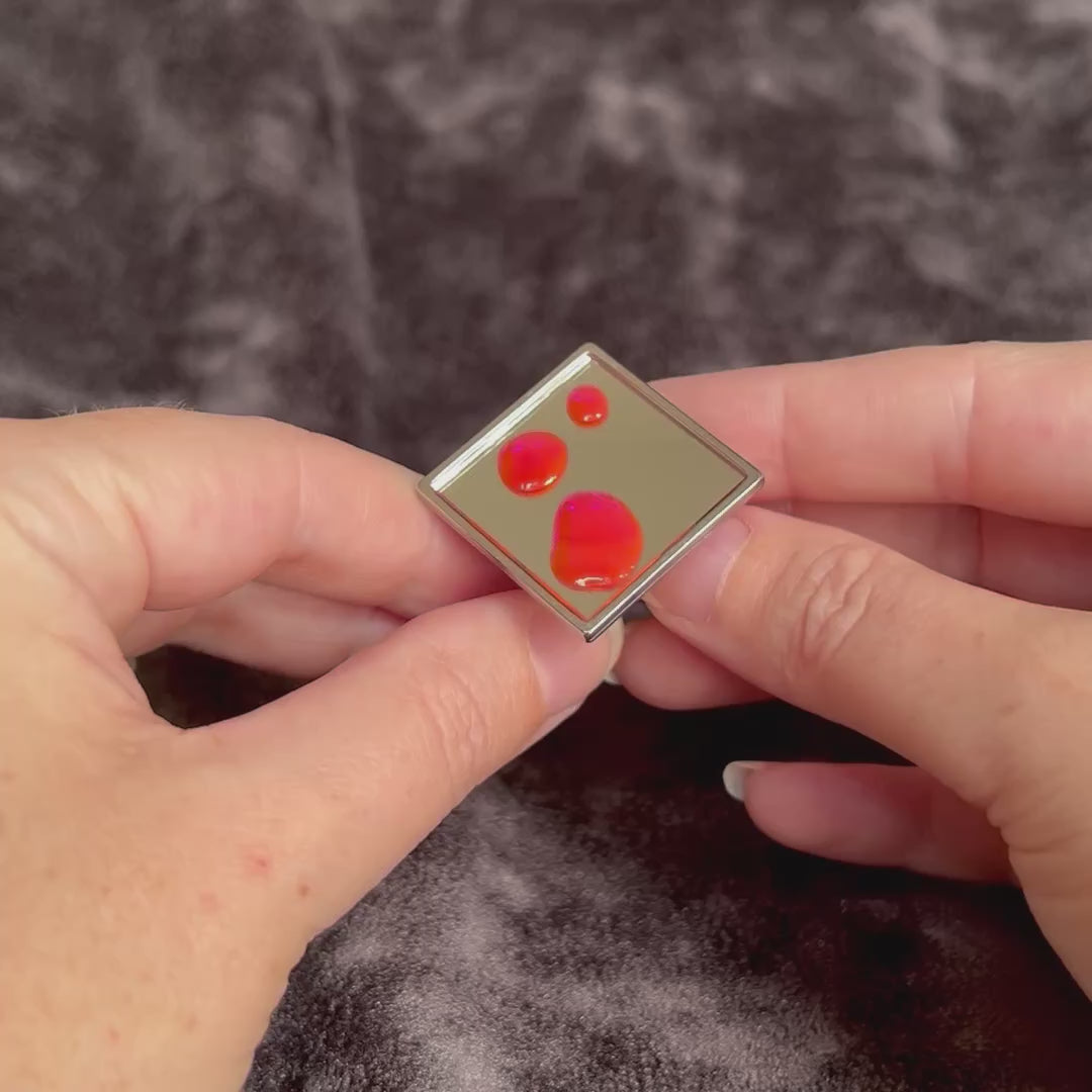 Square Mirror Ring with Floating Pink Resin Drops | Handmade Statement Cocktail Ring | Modern Art Piece